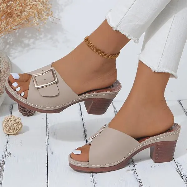 Women's Fashion Square Buckle Block Heel Slippers 30339030S