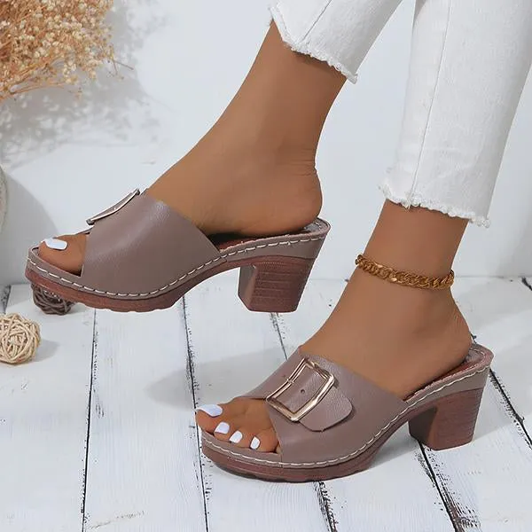 Women's Fashion Square Buckle Block Heel Slippers 30339030S
