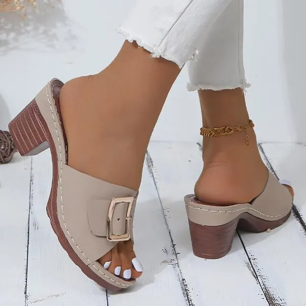 Women's Fashion Square Buckle Block Heel Slippers 30339030S