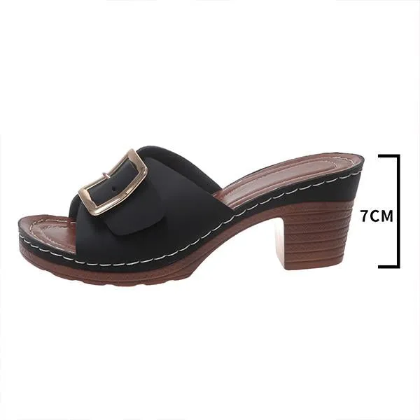 Women's Fashion Square Buckle Block Heel Slippers 30339030S