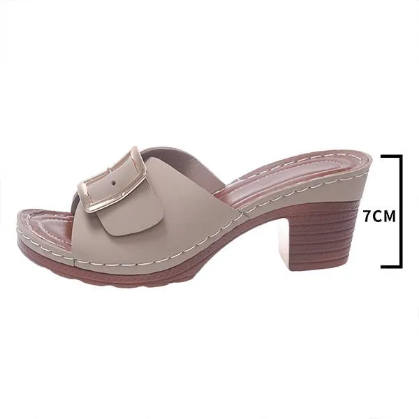 Women's Fashion Square Buckle Block Heel Slippers 30339030S