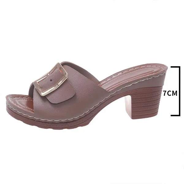 Women's Fashion Square Buckle Block Heel Slippers 30339030S