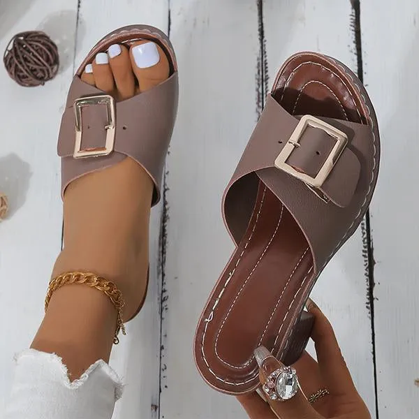 Women's Fashion Square Buckle Block Heel Slippers 30339030S