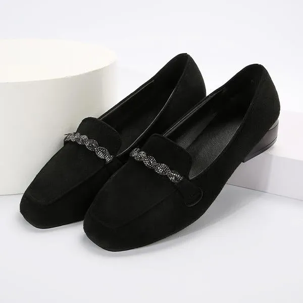 Women's Fashion Suede Rhinestone Block Heel Loafers 25815517S