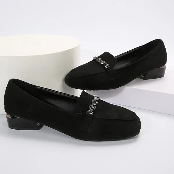 Women's Fashion Suede Rhinestone Block Heel Loafers 25815517S