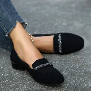 Women's Fashion Suede Rhinestone Block Heel Loafers 25815517S