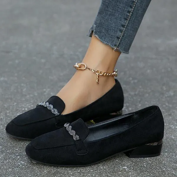 Women's Fashion Suede Rhinestone Block Heel Loafers 25815517S