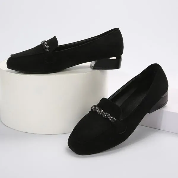 Women's Fashion Suede Rhinestone Block Heel Loafers 25815517S