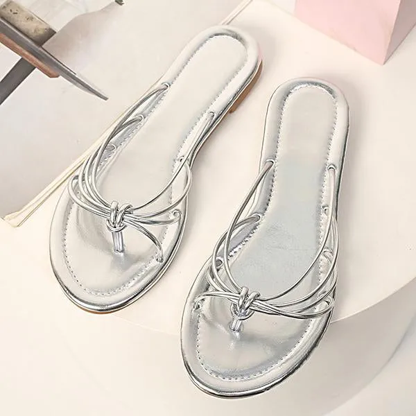 Women's Fashionable Gold Buckle Flat Sandals 86077580S