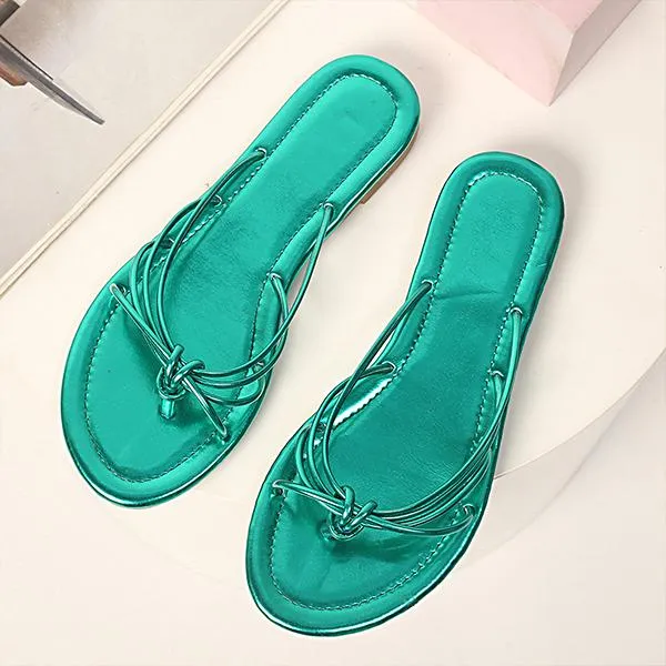Women's Fashionable Gold Buckle Flat Sandals 86077580S
