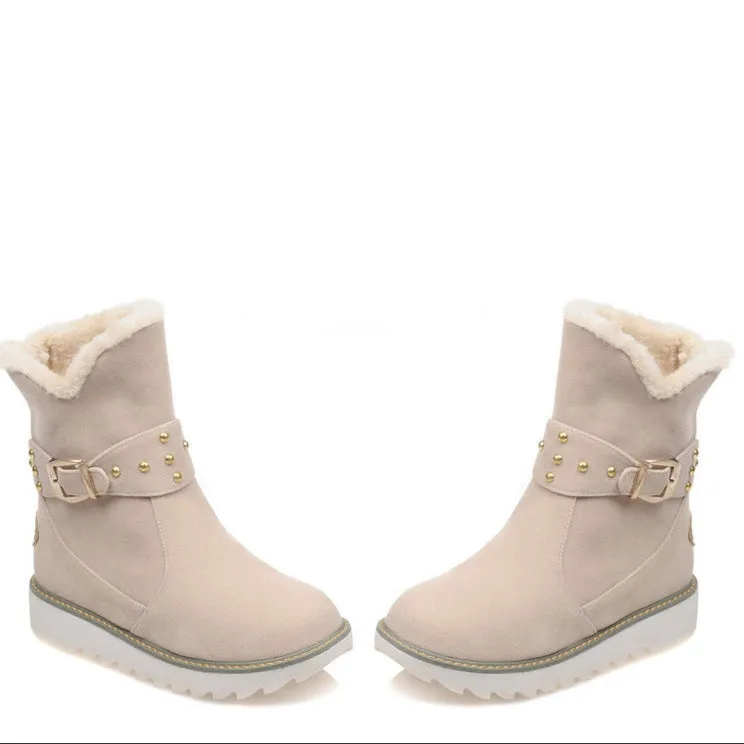 Women's faux fur lining mid calf snow boots with buckle strap