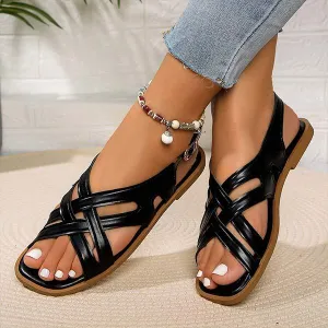 Women's Flat Buckle Strap Cut-Out Roman Sandals 52556326C
