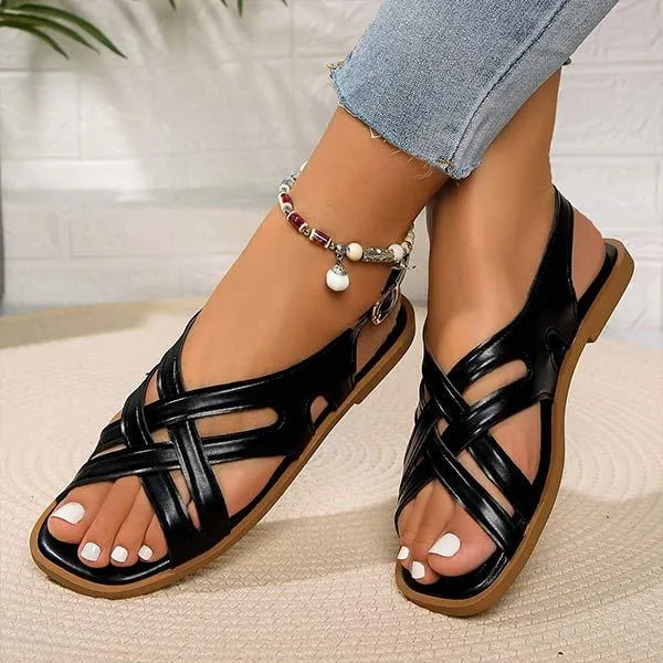 Women's Flat Buckle Strap Cut-Out Roman Sandals 52556326C
