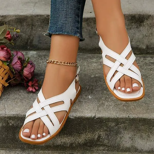 Women's Flat Buckle Strap Cut-Out Roman Sandals 52556326C
