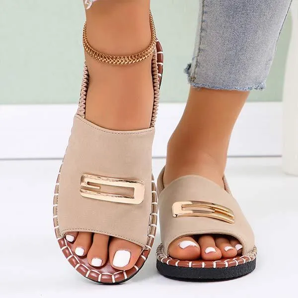 Women's Flat Sandals with Fabric Straps and Metal Embellishments 20205107C