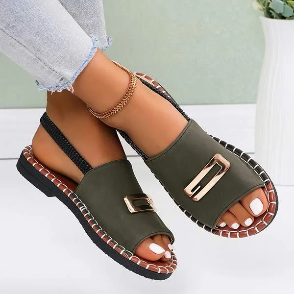 Women's Flat Sandals with Fabric Straps and Metal Embellishments 20205107C