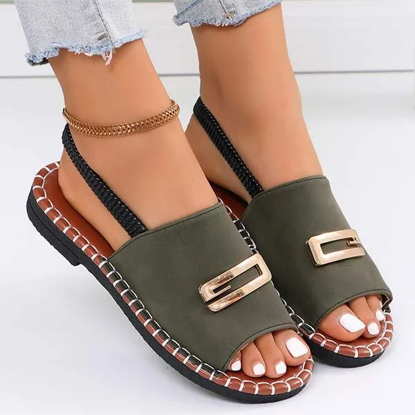 Women's Flat Sandals with Fabric Straps and Metal Embellishments 20205107C