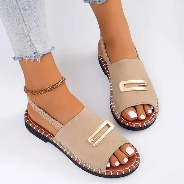 Women's Flat Sandals with Fabric Straps and Metal Embellishments 20205107C