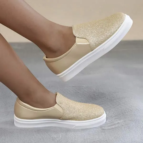 Women's Flat Shoes with Elastic Band and Glitter Detail 77826500C
