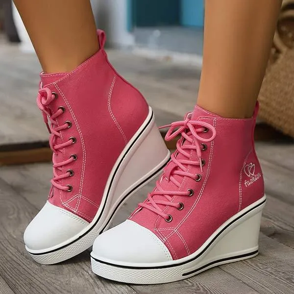 Women's High-Top Platform Wedge Canvas Sneakers 80118251C