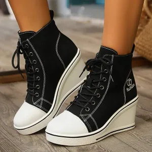 Women's High-Top Platform Wedge Canvas Sneakers 80118251C