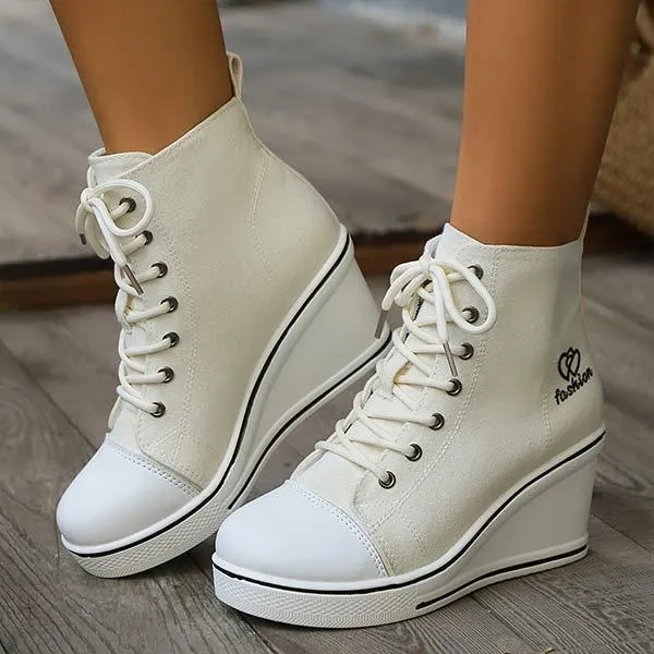 Women's High-Top Platform Wedge Canvas Sneakers 80118251C