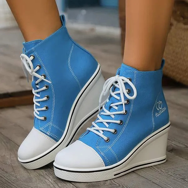 Women's High-Top Platform Wedge Canvas Sneakers 80118251C