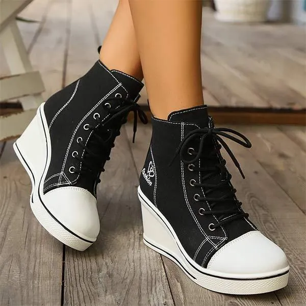 Women's High-Top Platform Wedge Canvas Sneakers 80118251C