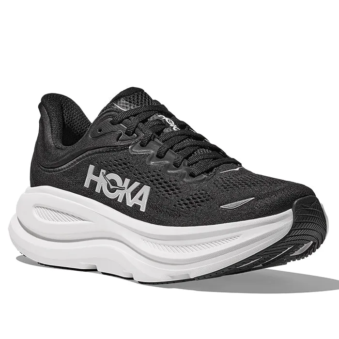 Womens Hoka Bondi 9 Extra Wide in Black/White