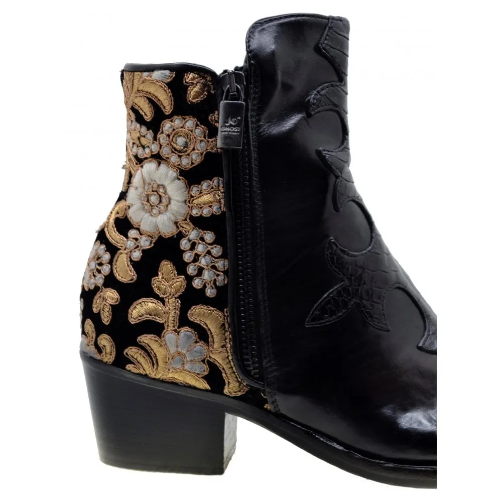 Women's Italian Shoes Jo Ghost 1367 Black Leather Print Python Dress Boots available size 41
