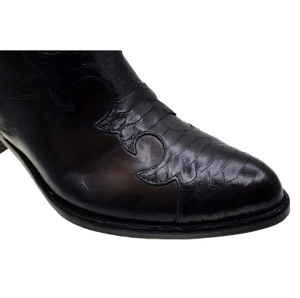 Women's Italian Shoes Jo Ghost 1367 Black Leather Print Python Dress Boots available size 41