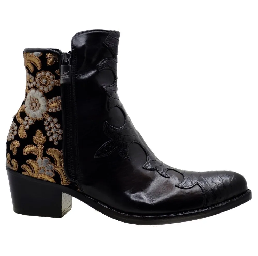 Women's Italian Shoes Jo Ghost 1367 Black Leather Print Python Dress Boots available size 41