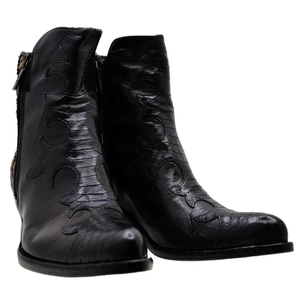 Women's Italian Shoes Jo Ghost 1367 Black Leather Print Python Dress Boots available size 41