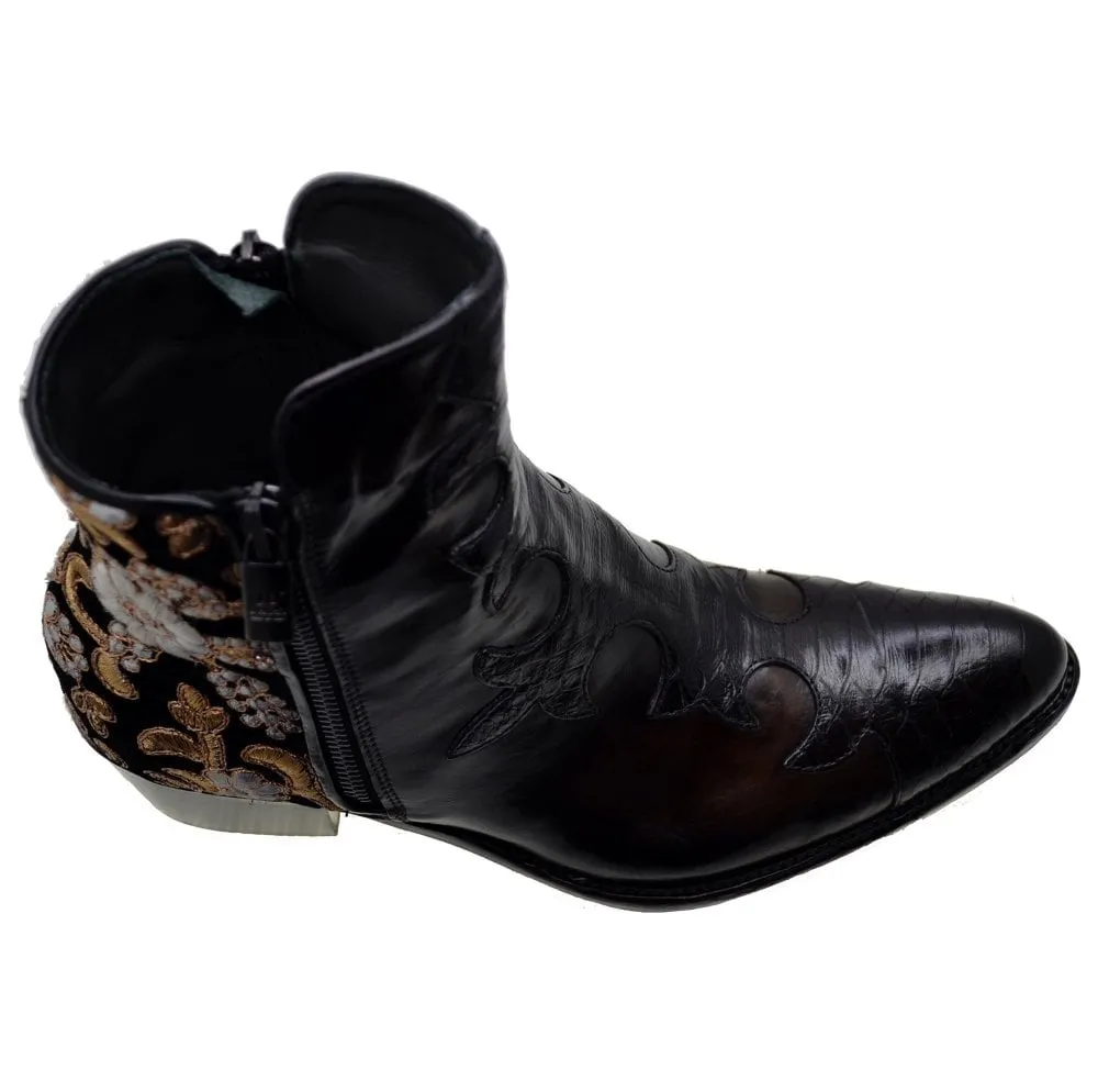 Women's Italian Shoes Jo Ghost 1367 Black Leather Print Python Dress Boots available size 41