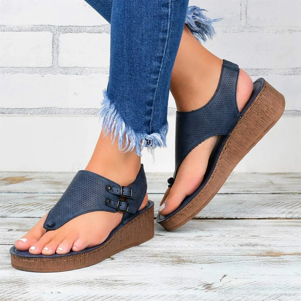 Women's Ladies Fashion Casual Hollow Out Flip Flop Platform Sandals Wedges Shoes Summer Shower Slippers (Blue-04#A, 10)