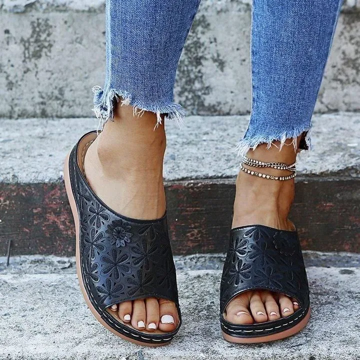 Women's Leather Soft Orthopedic Posture Arch-Support Walking Comfort Stich Cross Sandals