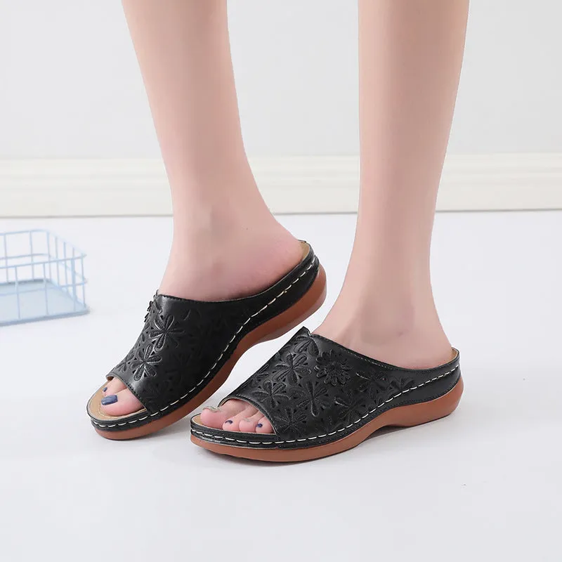 Women's Leather Soft Orthopedic Posture Arch-Support Walking Comfort Stich Cross Sandals