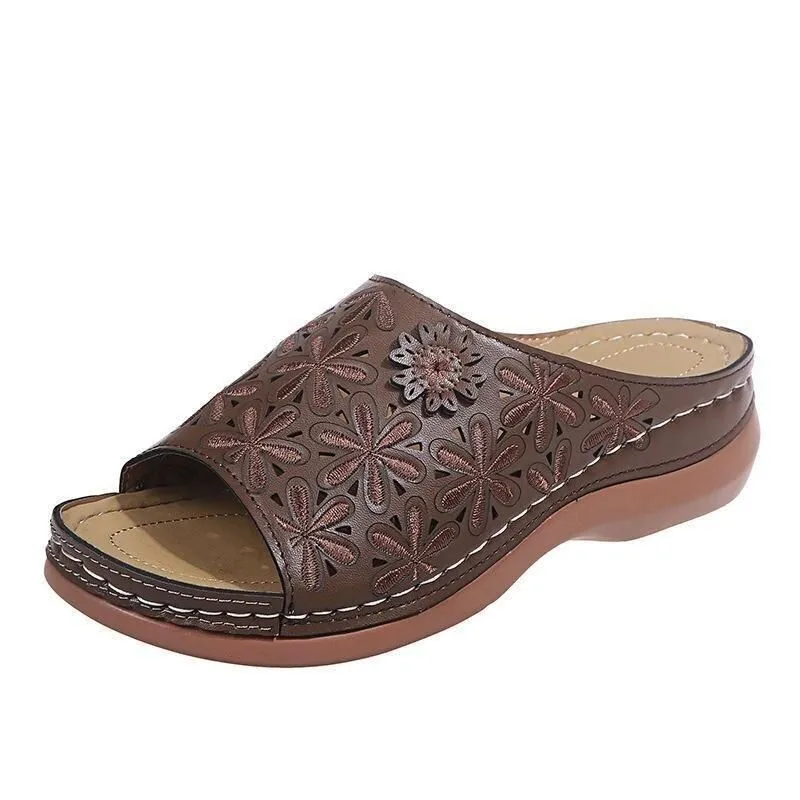 Women's Leather Soft Orthopedic Posture Arch-Support Walking Comfort Stich Cross Sandals