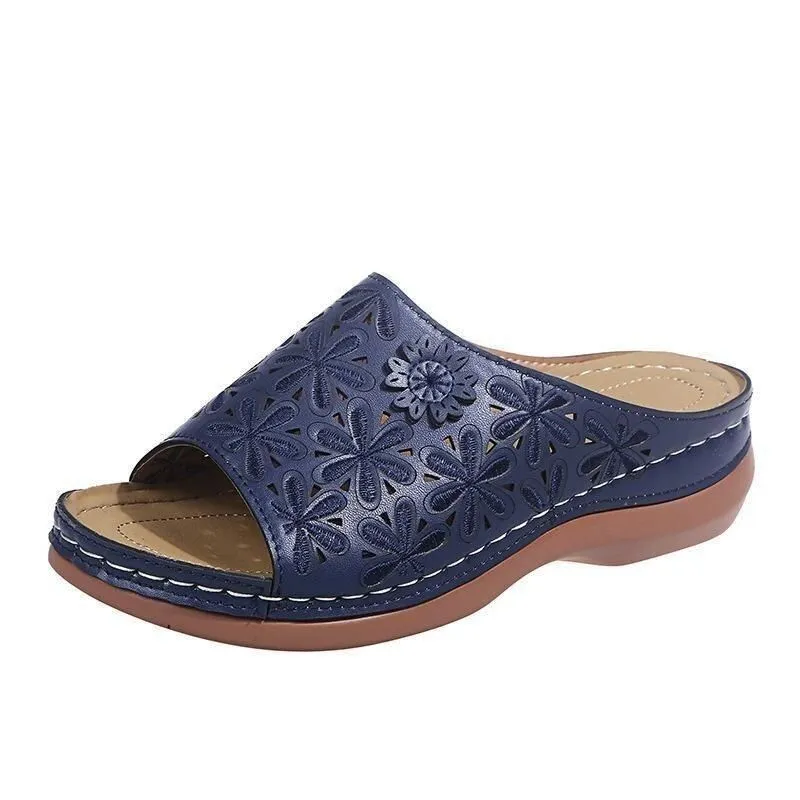 Women's Leather Soft Orthopedic Posture Arch-Support Walking Comfort Stich Cross Sandals