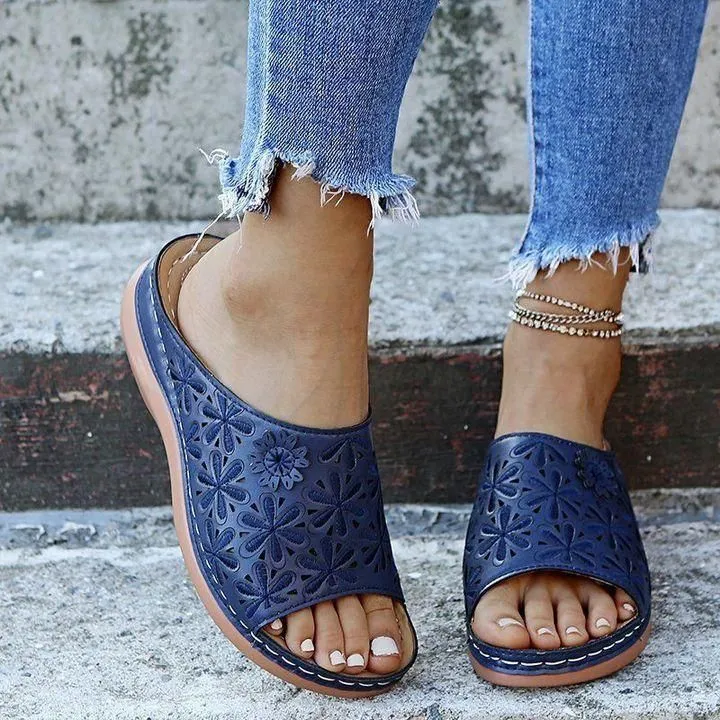 Women's Leather Soft Orthopedic Posture Arch-Support Walking Comfort Stich Cross Sandals