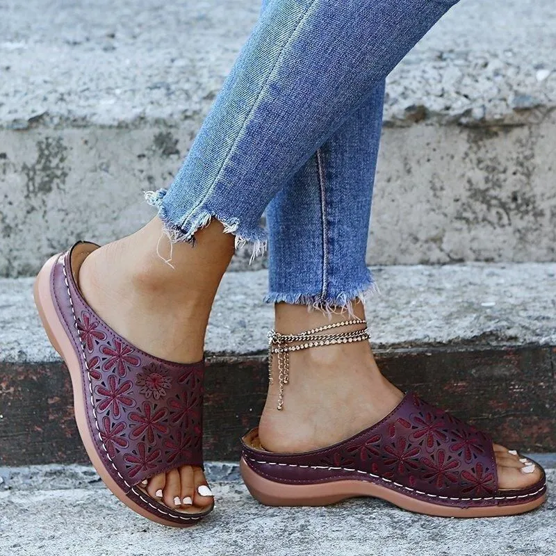 Women's Leather Soft Orthopedic Posture Arch-Support Walking Comfort Stich Cross Sandals