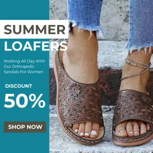 Women's Leather Soft Orthopedic Posture Arch-Support Walking Comfort Stich Cross Sandals