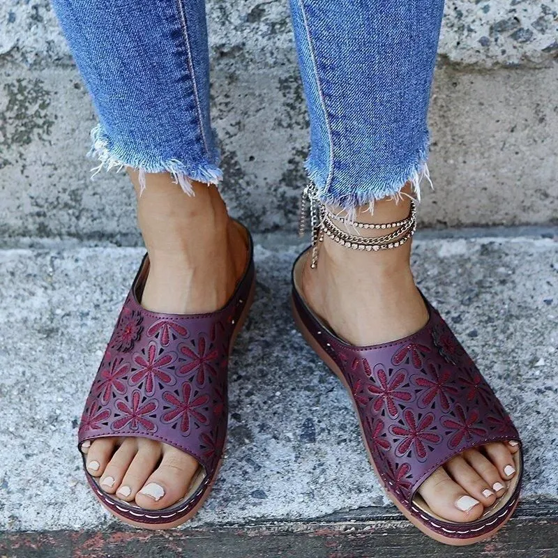 Women's Leather Soft Orthopedic Posture Arch-Support Walking Comfort Stich Cross Sandals