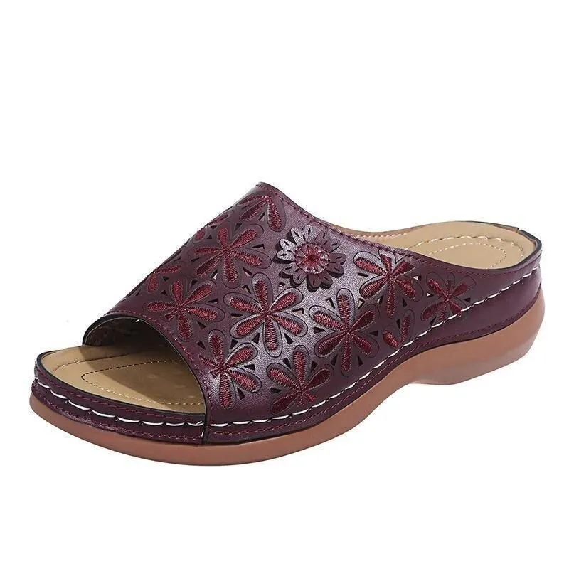 Women's Leather Soft Orthopedic Posture Arch-Support Walking Comfort Stich Cross Sandals