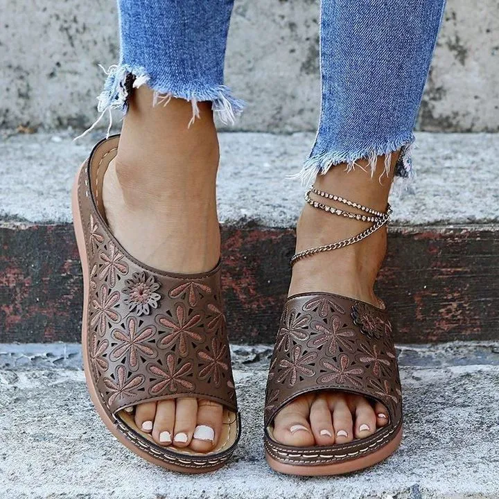 Women's Leather Soft Orthopedic Posture Arch-Support Walking Comfort Stich Cross Sandals