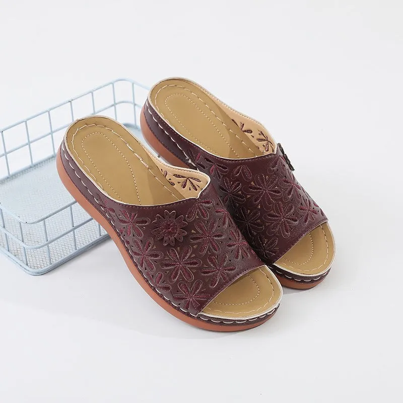 Women's Leather Soft Orthopedic Posture Arch-Support Walking Comfort Stich Cross Sandals
