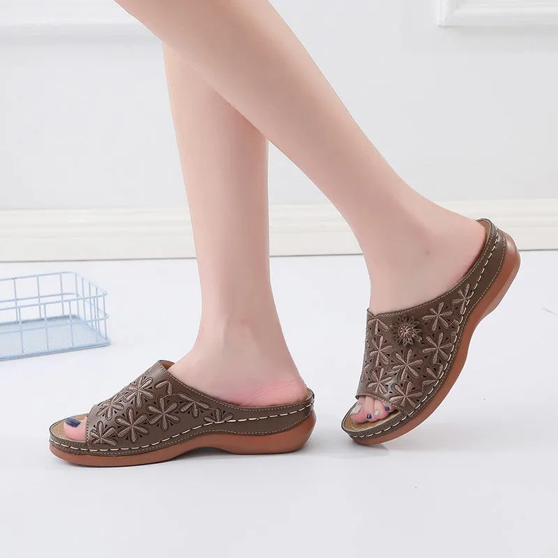 Women's Leather Soft Orthopedic Posture Arch-Support Walking Comfort Stich Cross Sandals