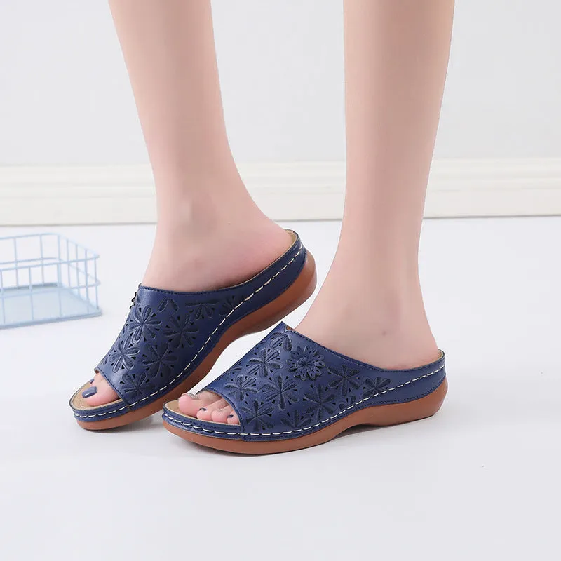 Women's Leather Soft Orthopedic Posture Arch-Support Walking Comfort Stich Cross Sandals