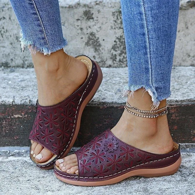 Women's Leather Soft Orthopedic Posture Arch-Support Walking Comfort Stich Cross Sandals