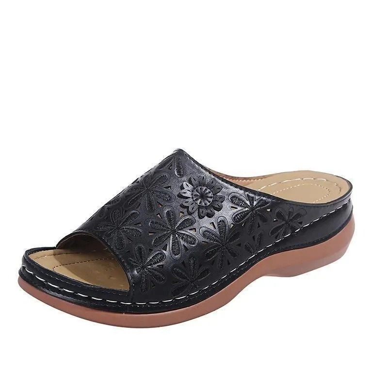 Women's Leather Soft Orthopedic Posture Arch-Support Walking Comfort Stich Cross Sandals